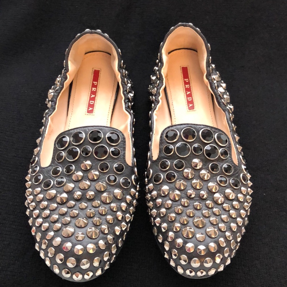 Prada Black Studded Flats